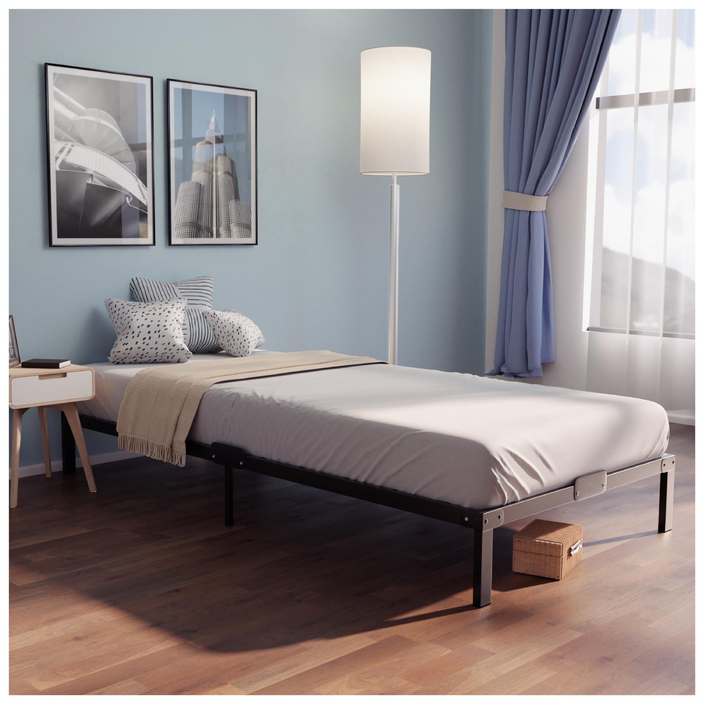Dreamzie Metal Single Bed Frame 90x190 with Storage 35cm - Platform Sturdy and 20min Easy Assembly Bed Frames - Large Storage