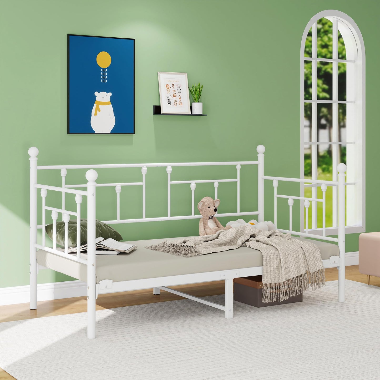 VERFARM 3ft Single Metal Daybed Frame, Premium Steel Slat Support Sofa Bed Frame Single Size, Strong Mattress Foundation, No Box Spring Needed
