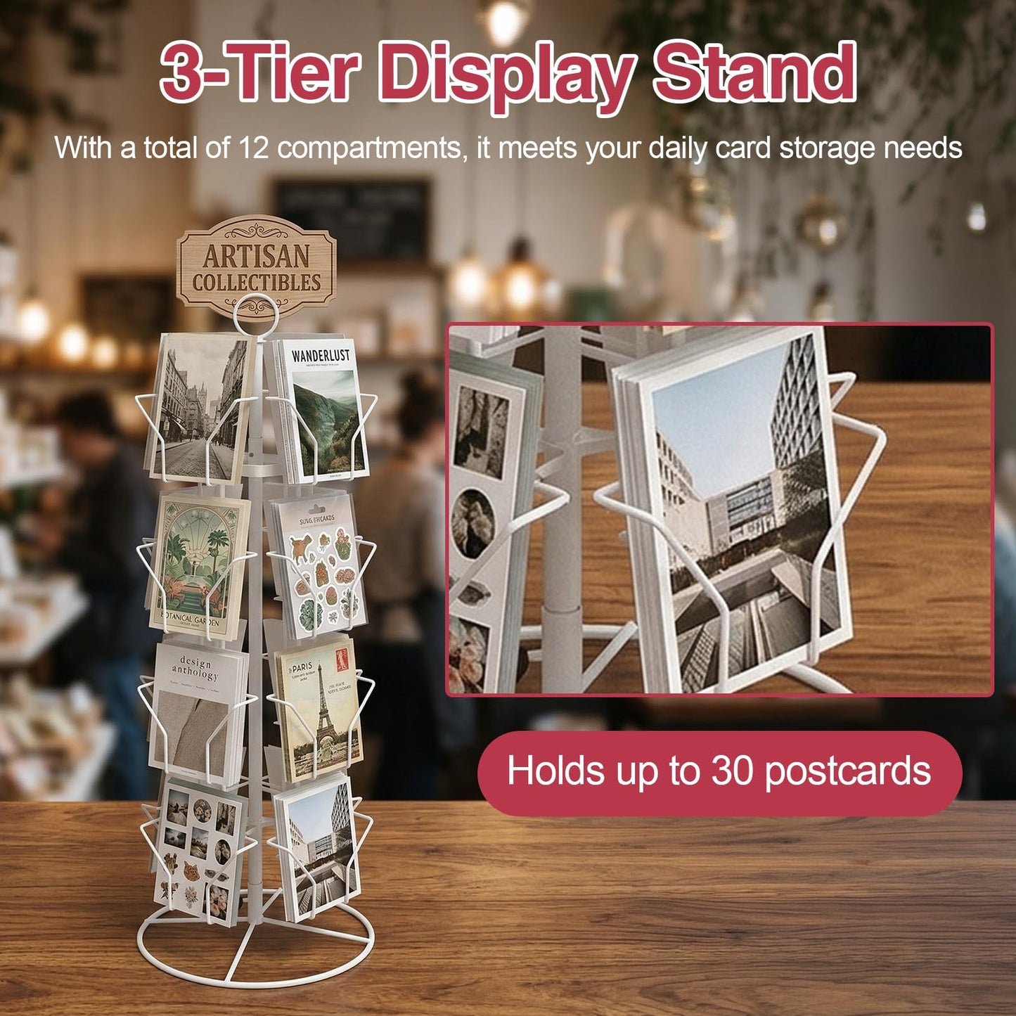 Hocomay 3 Tier Greeting Card Display Stand, 12 Pocket Rotating Greeting Card Organizer