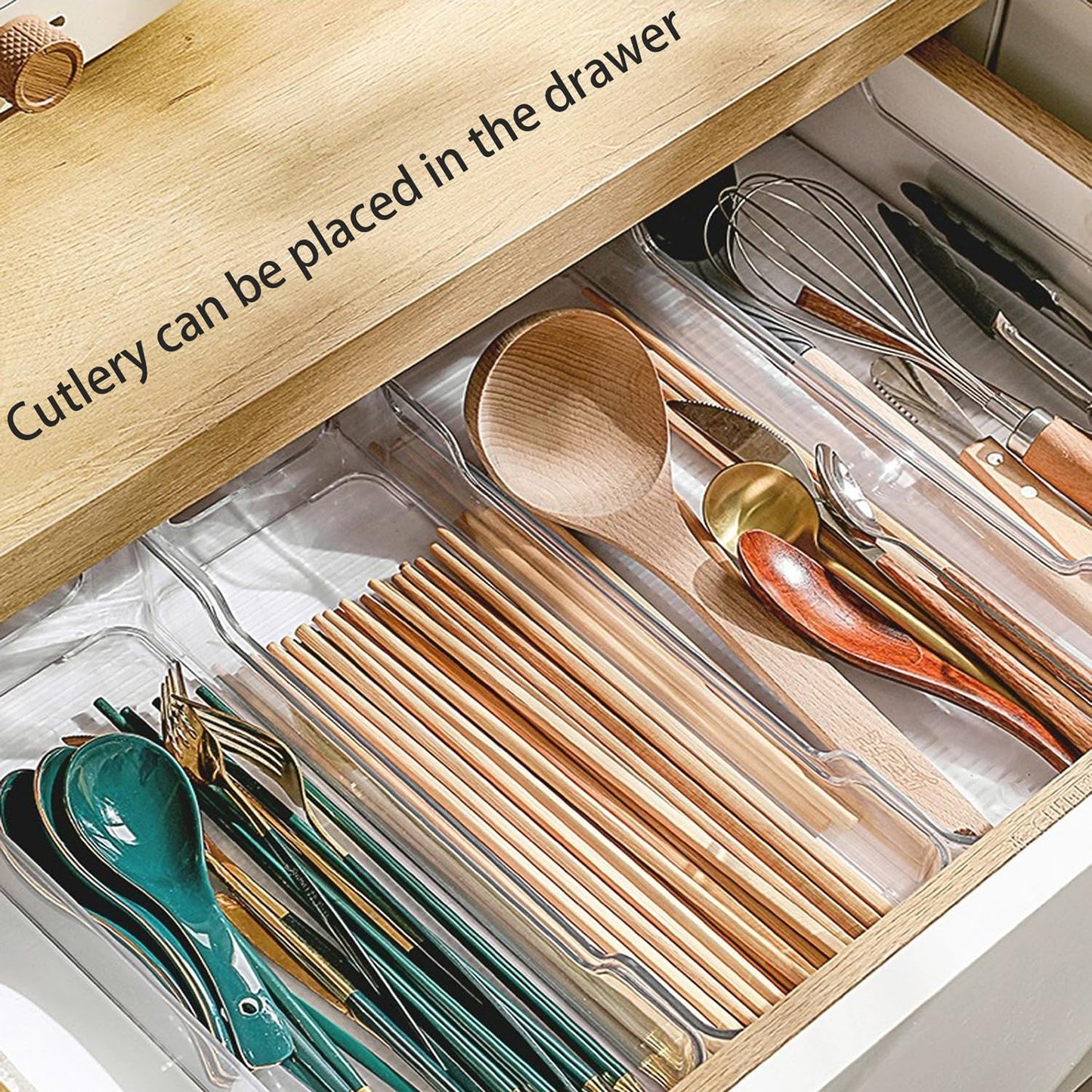 GEMMAHW 4Pcs Clear Drawer Organiser Tray Set - Clear Plastic Containers Organizers for Kitchen Cupboards