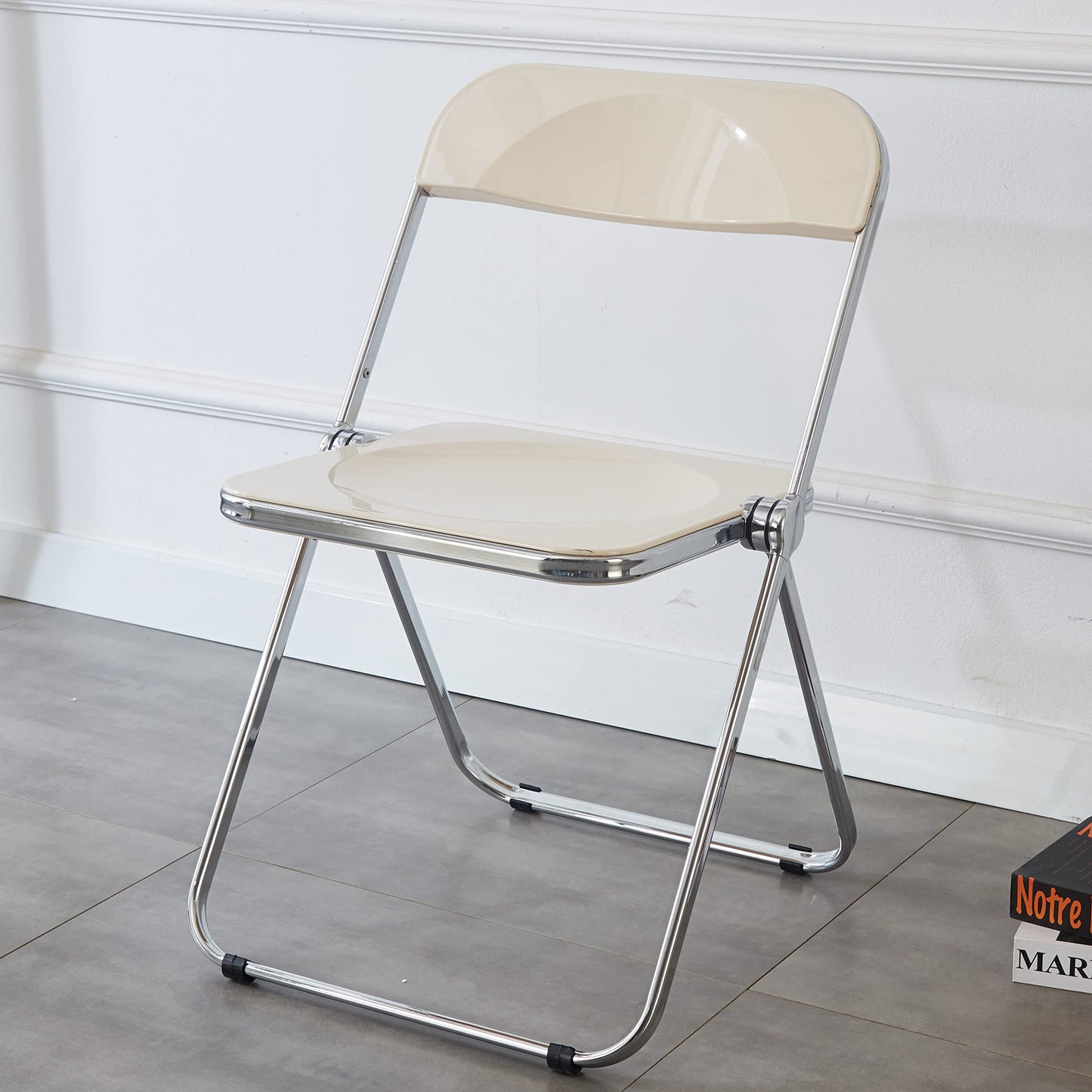 KAIHAOWIN Luxury Modern Folding Chair Acrylic Folding Chairs-Acrylic Ghost Stackable Crystal Seat-PC Plastic Living Room Seat-Chrome Frame Accent