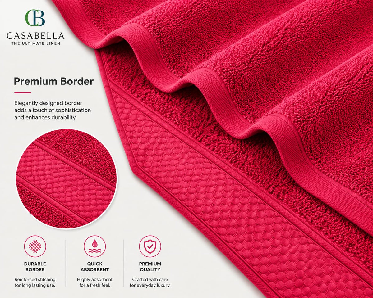 Casabella CB 2 Piece Jumbo Bath sheet 100% Combed Cotton Extra Large Bath Towel bale set super Absorbent Soft Red 2 Pack 90X180 CM Bath-sheets for