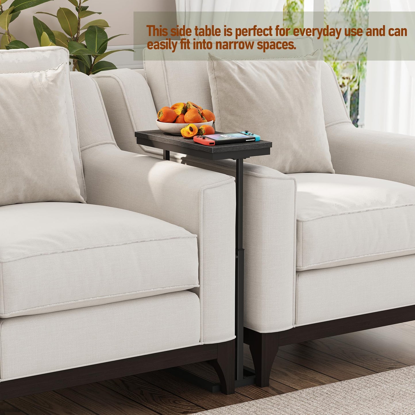 TUTOTAK End Table, Side Table, Tall Couch Table, Sofa Table, Living Room, Bed Room, Black TB01BK0832EU