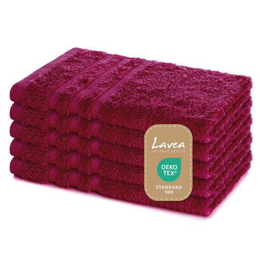 Lavea Set of 5 Guest Towels 30 x 50 cm - Soft and Absorbent Guest Towels Made of 100% Cotton, Terry Cloth Series Elena - Washable and Durable -