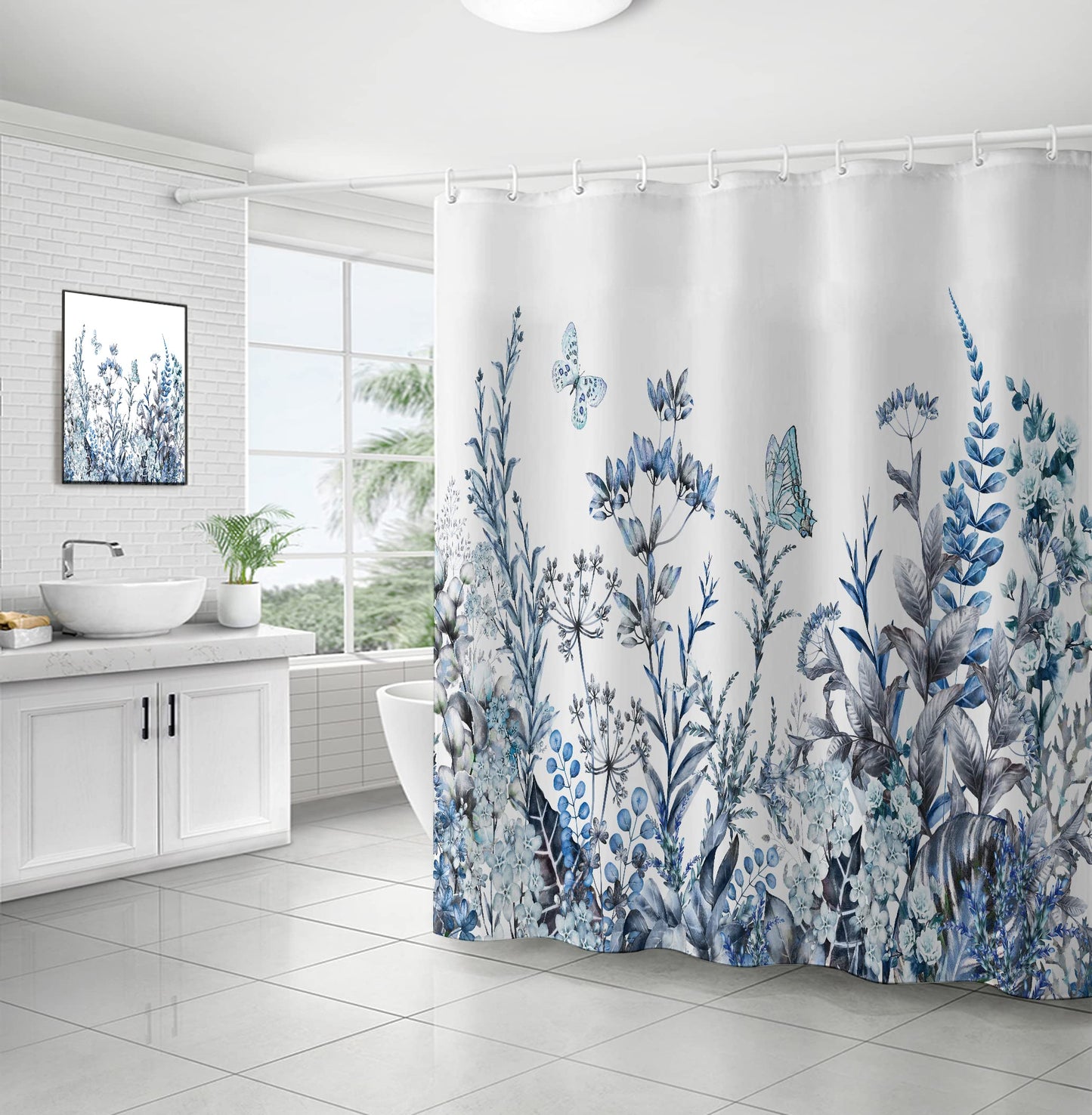 WELTRXE Shower Curtain, Bathroom Curtain with 12 Hooks, Waterproof Polyester Fabric Bathtub Curtain, Weighted Hem, Washable, Quick Dry