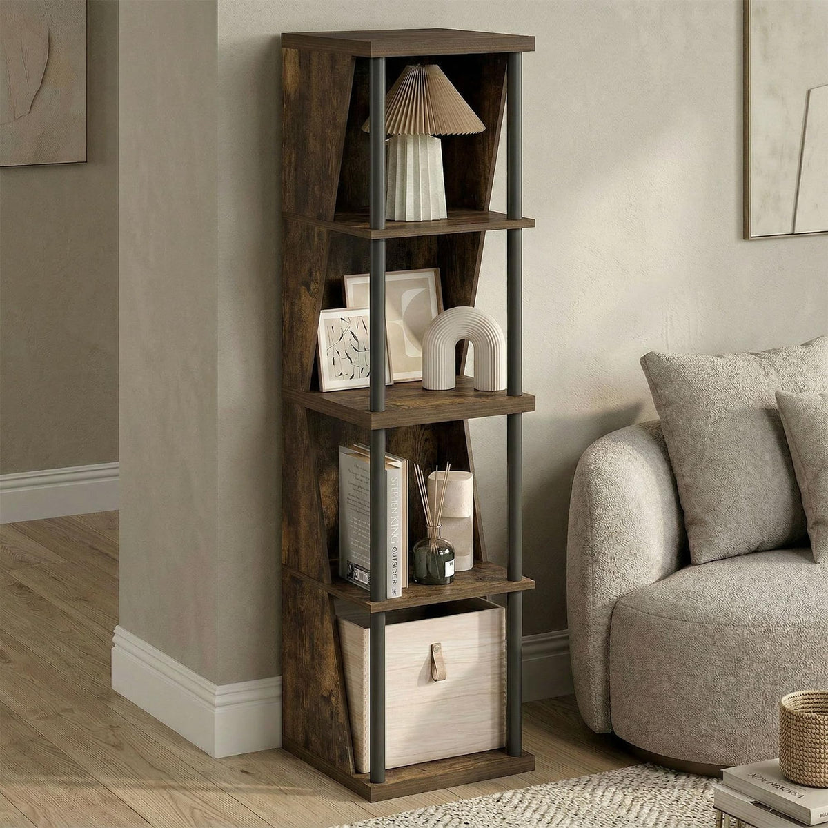 Furinno FLEXI Storage Shelf, 4-Cube Corner Shelf, Book Shelf, DIY Stackable & Separable Display Bookcase, for Organization and Storage