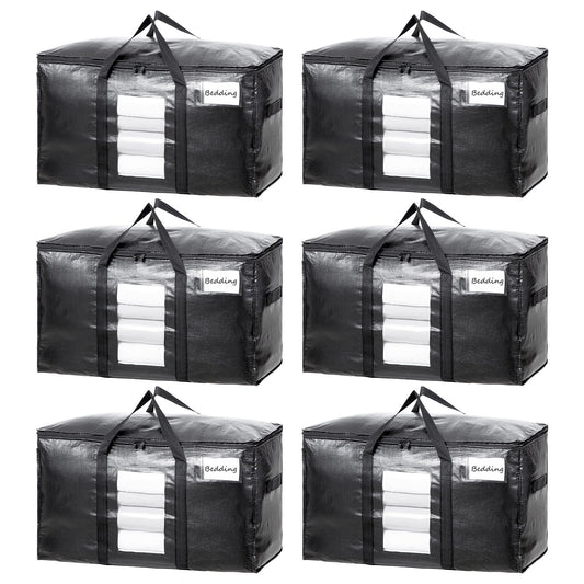 TAILI Moving Bags Extra Large Heavy Duty 6 Pack,Clear Window & Reinforced Handles, Storage Bags with Zips for