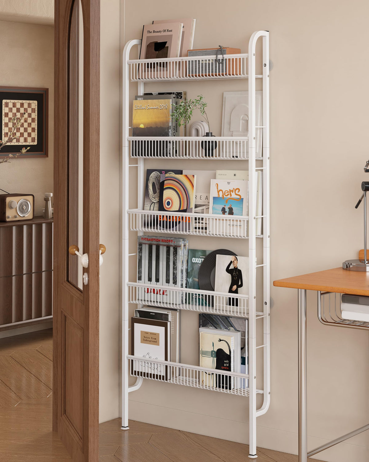 UMDONX Narrow Metal Storage Shelf Behind Door Book Organiser 5 Tier
