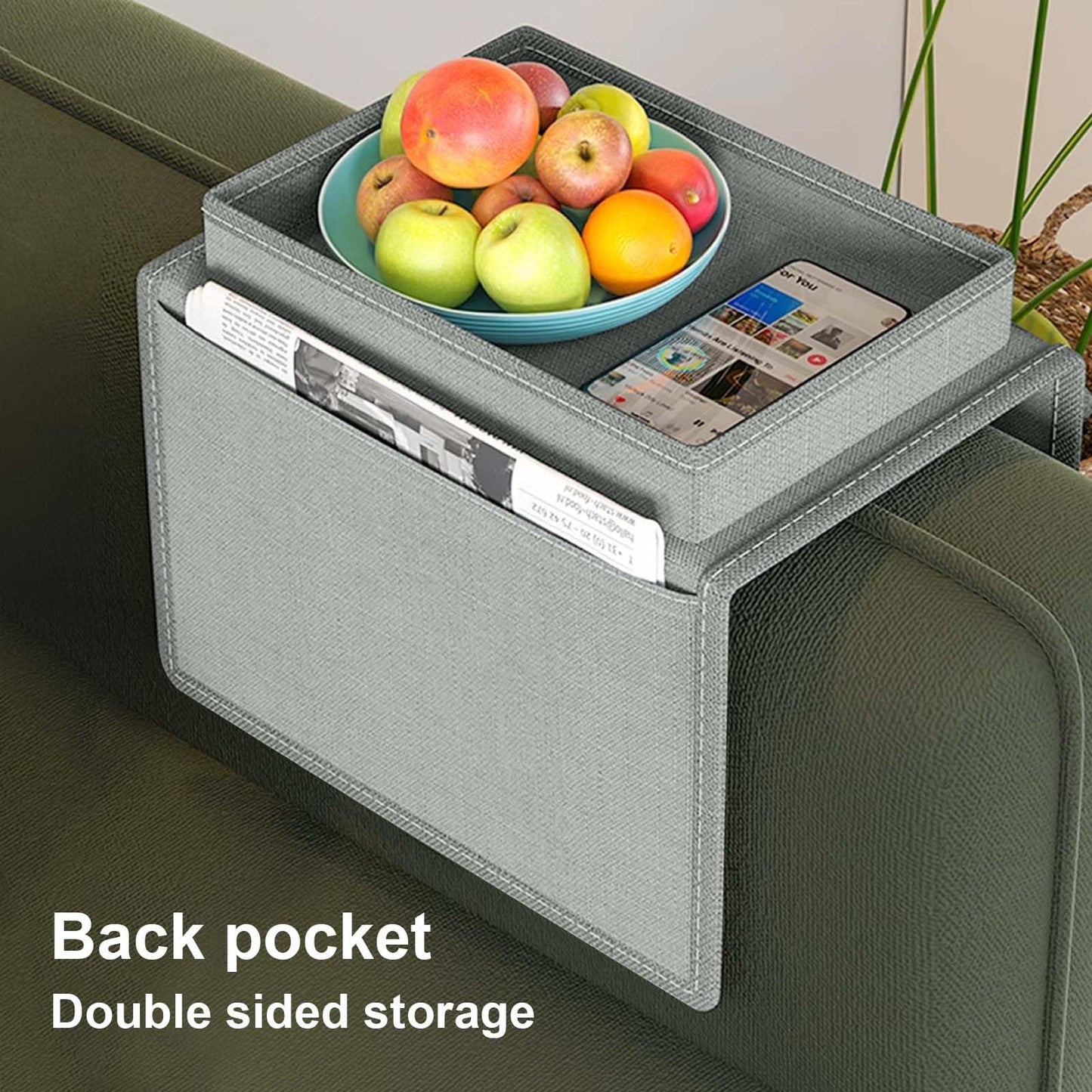 Sofa Armrest Organizer, Couch Caddy Arm Hanging Storage Bag With Cup Holder Tray, Anti-slip Armchairs Bedside Caddy Pouch Sofa Tidy Table for TV
