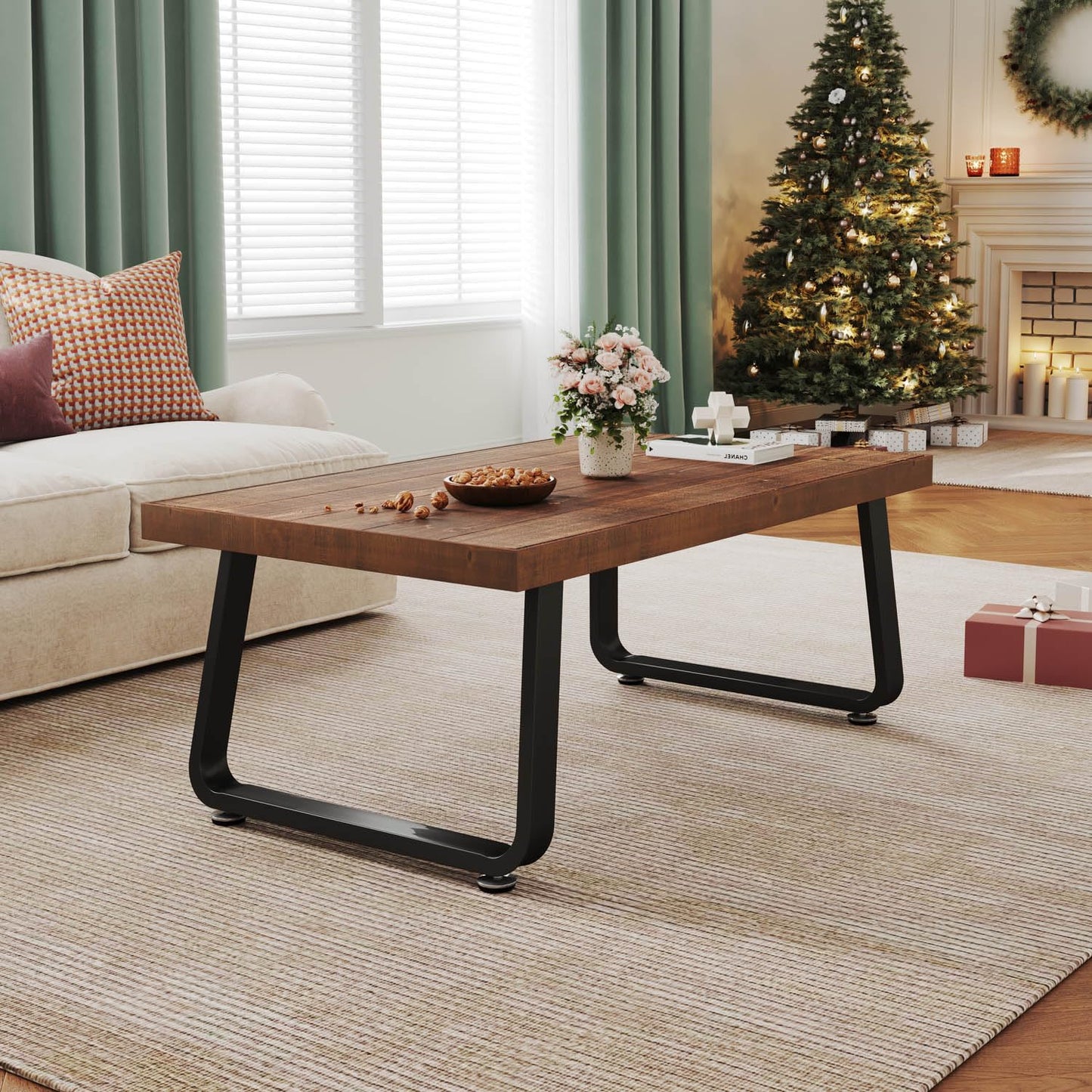 IBF Rustic Solid Wood Coffee Table, Living Room Real Wood Tea Table, 100CM