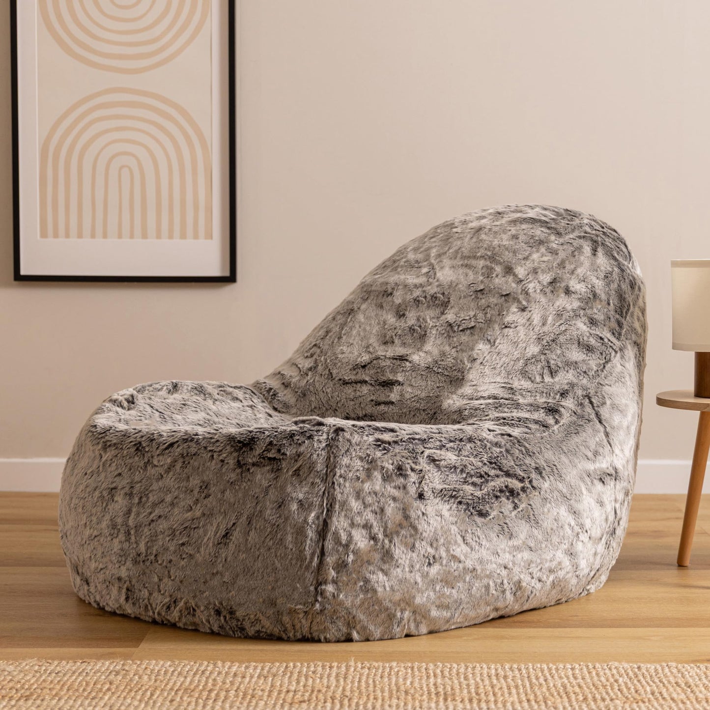 icon Lounger Faux Fur Fluffy Bean Bag Chair with Filling Included, Grey