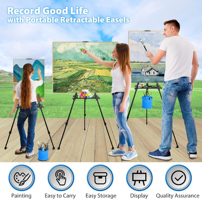 Art Easel Stand for Painting, Adjustable 51-155 cm, Folding Tripod Display Easel, Artist Stand Easel with Bag/Keg, Tabletop and Floor Painting Display