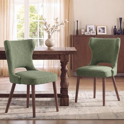 MALOL Upholstered Dining Chairs Set of 2, Dining Room Chairs with Hollow Backrest, High Back Kitchen Chairs with Solid Wood Legs, Thick Seat Cushion