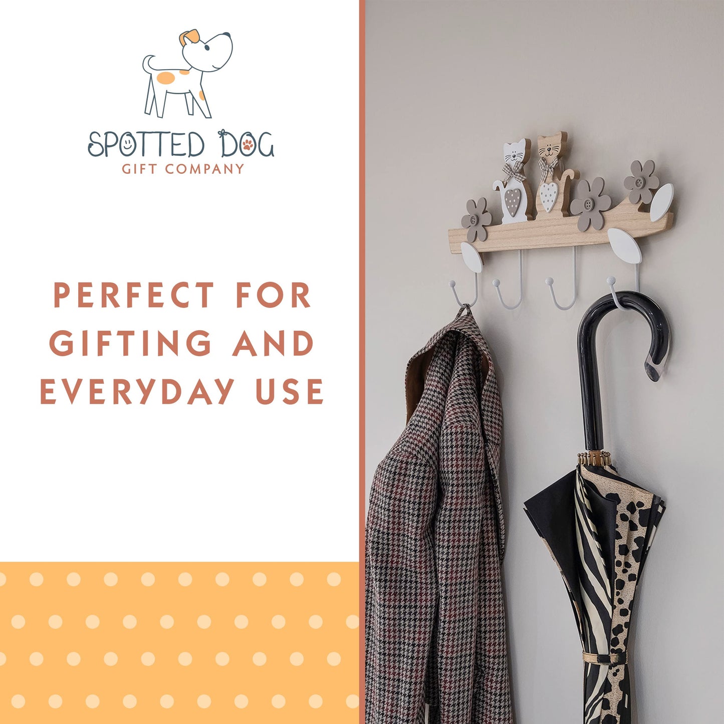 SPOTTED DOG GIFT COMPANY Coat Hooks Wall Mounted Coat Rack, Decorative Wooden 3 Hook Wall Hanger for Clothes Keys