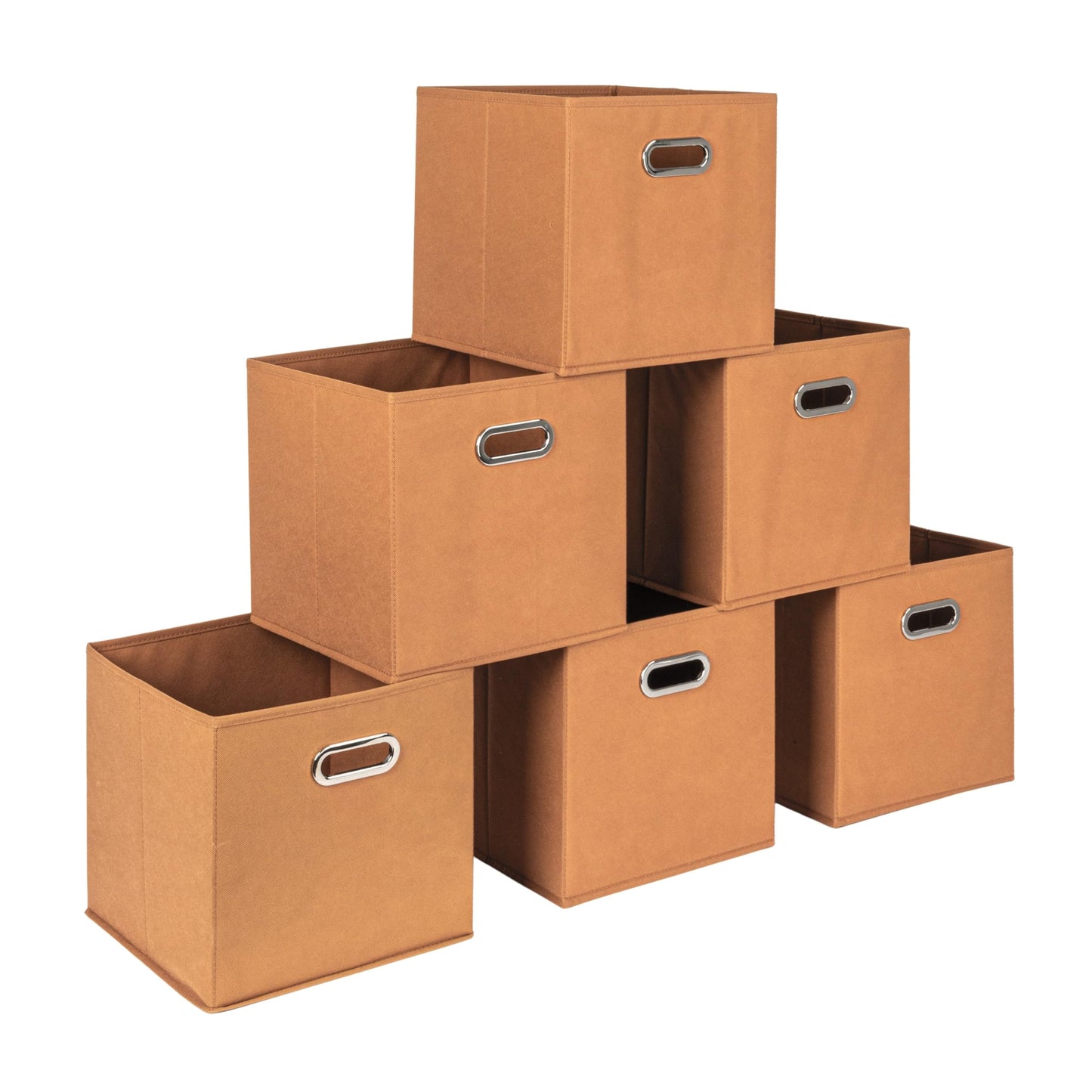 Household Essentials Fabric Storage Cube Bins, 6 Piece Set, Strong Poly-Woven Fabric, Chipboard Sides, Grommet Front Handle, Stackable and Foldable