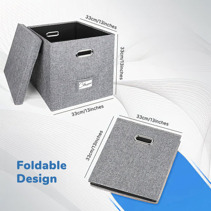 flaxarne Decorative Vinyl Record CD Storage Box with lid and Reinforced Handle Collapsible Storage Box for 50+ Single LPs 33 * 33 * 33cm