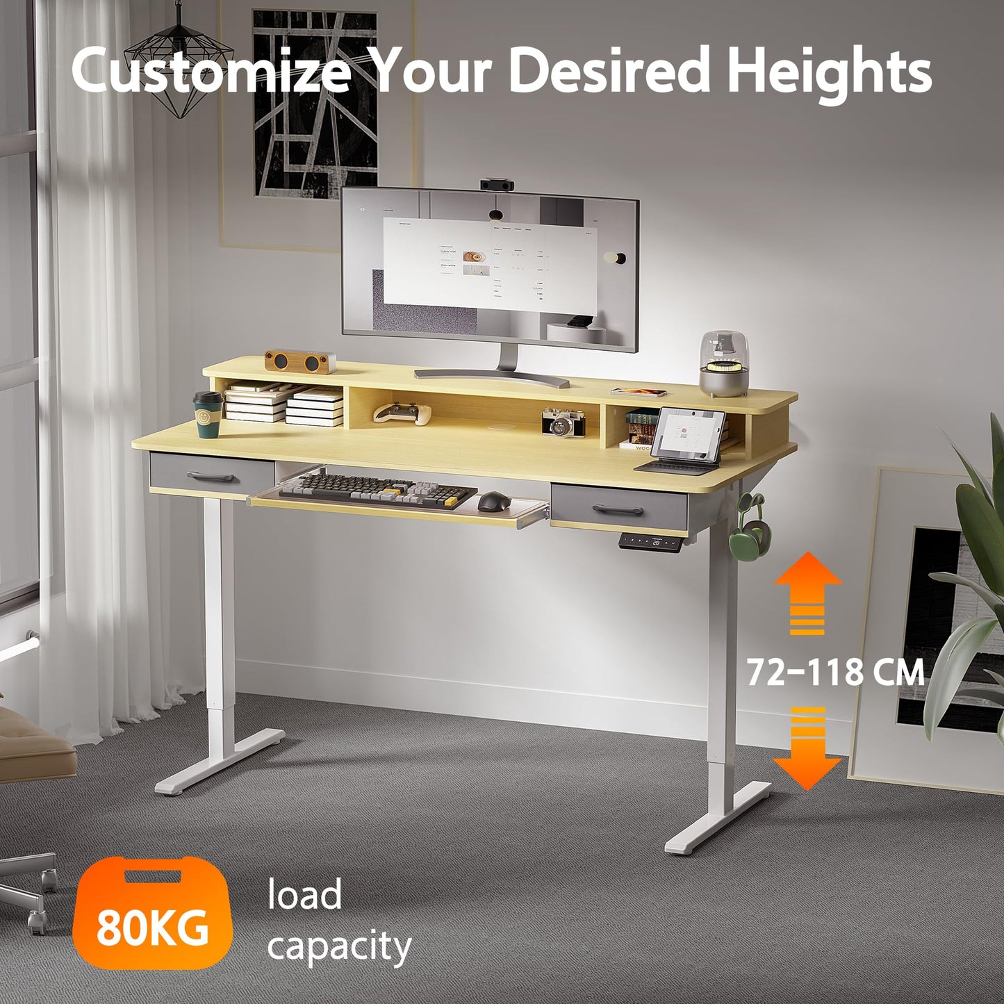WALKINGDESK Electric Standing Desk with Keyboard Tray, 160 x 60 cm