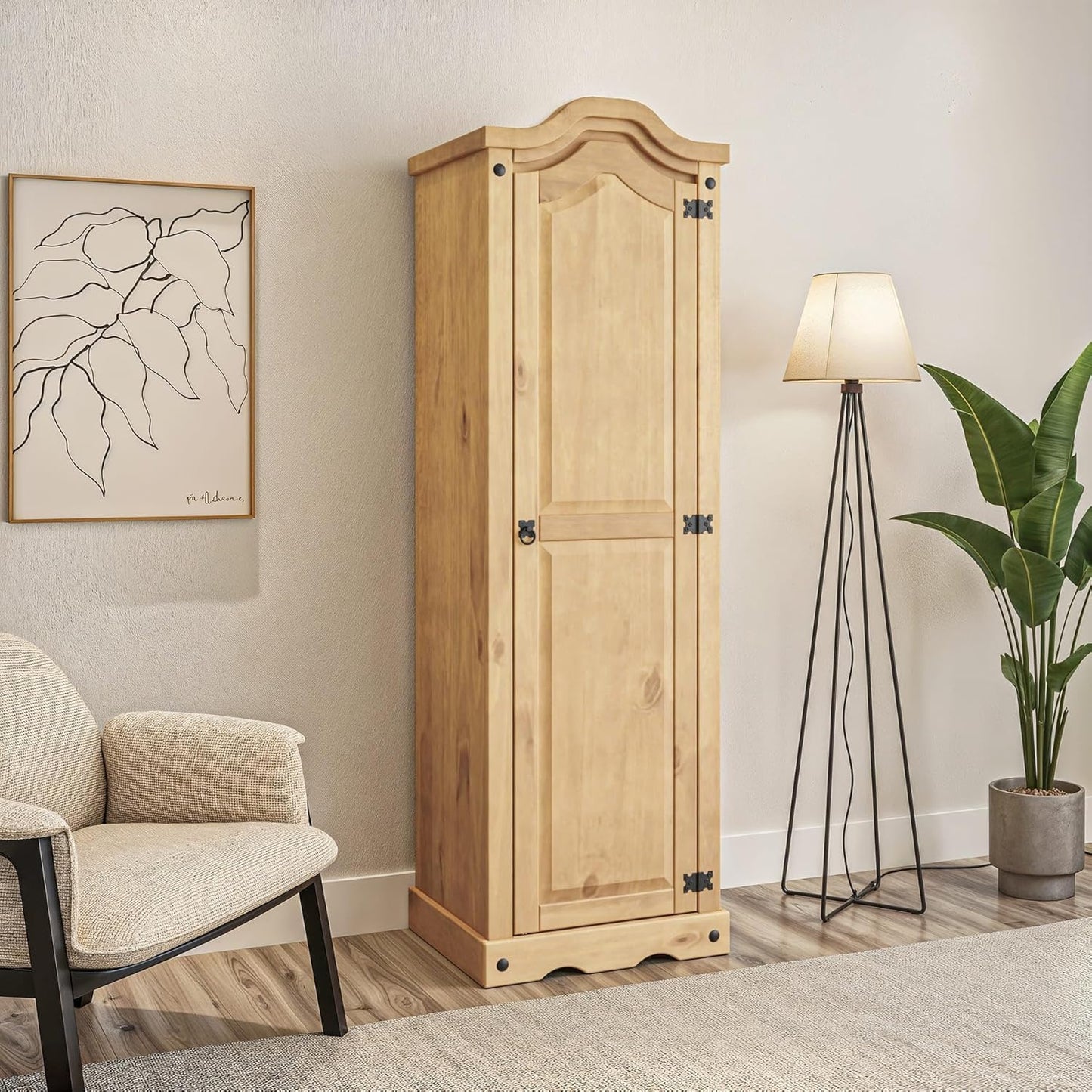 Corona Wardrobe 1 Door Arch Top Solid Mexican Pine Wood Bedroom Storage 176cm x 55cm x 45cm