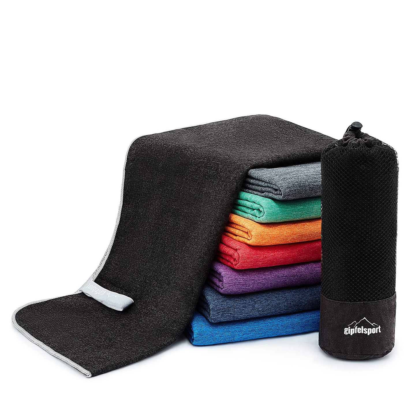 Microfibre Towel Set for Sauna, Fitness, Sports, Beach Towel, Sports Towel, Anthracite Brush Set 2: XL (180 x 80) & S (80 x 40)