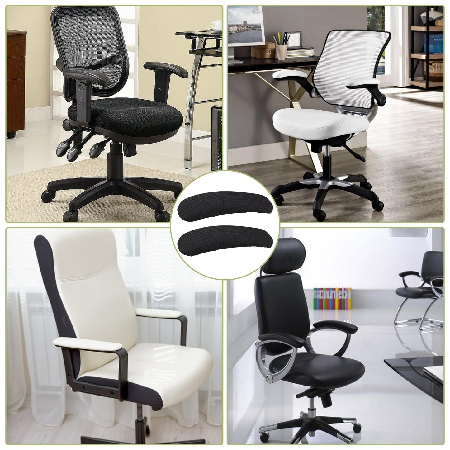KALIONE 2Pcs Office Chair Arm Covers, Black Armrest Slipcover Pads, Elastic Computer Arm Protectors