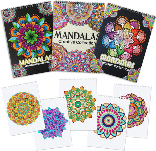 Atoke 3 Pack Mandalas Colouring Book for Adults,60 Unique Mandalas for Relaxation & Stress Relief,Spiral Bound Coloring Book,Relax and Mindfulness
