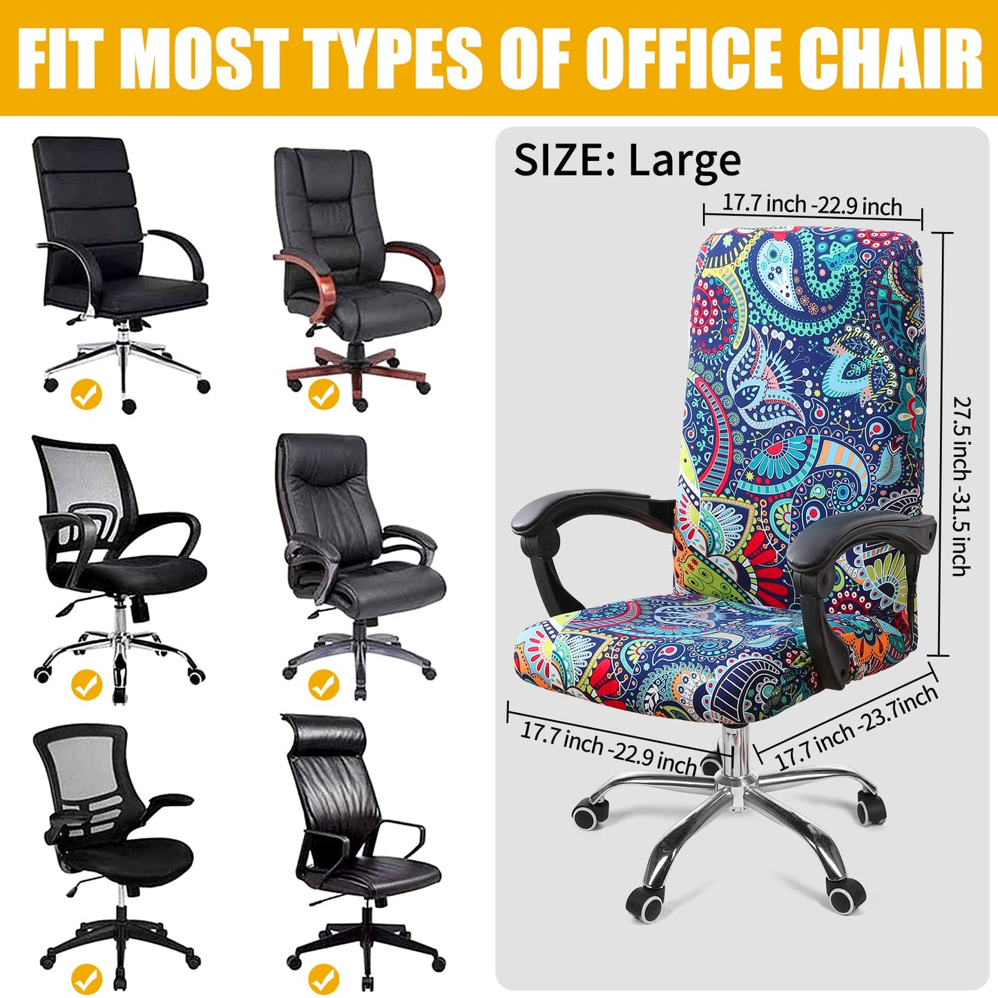smiry Stretch Printed Computer Office Chair Covers, Soft Fit Universal Desk Rotating Chair Slipcovers