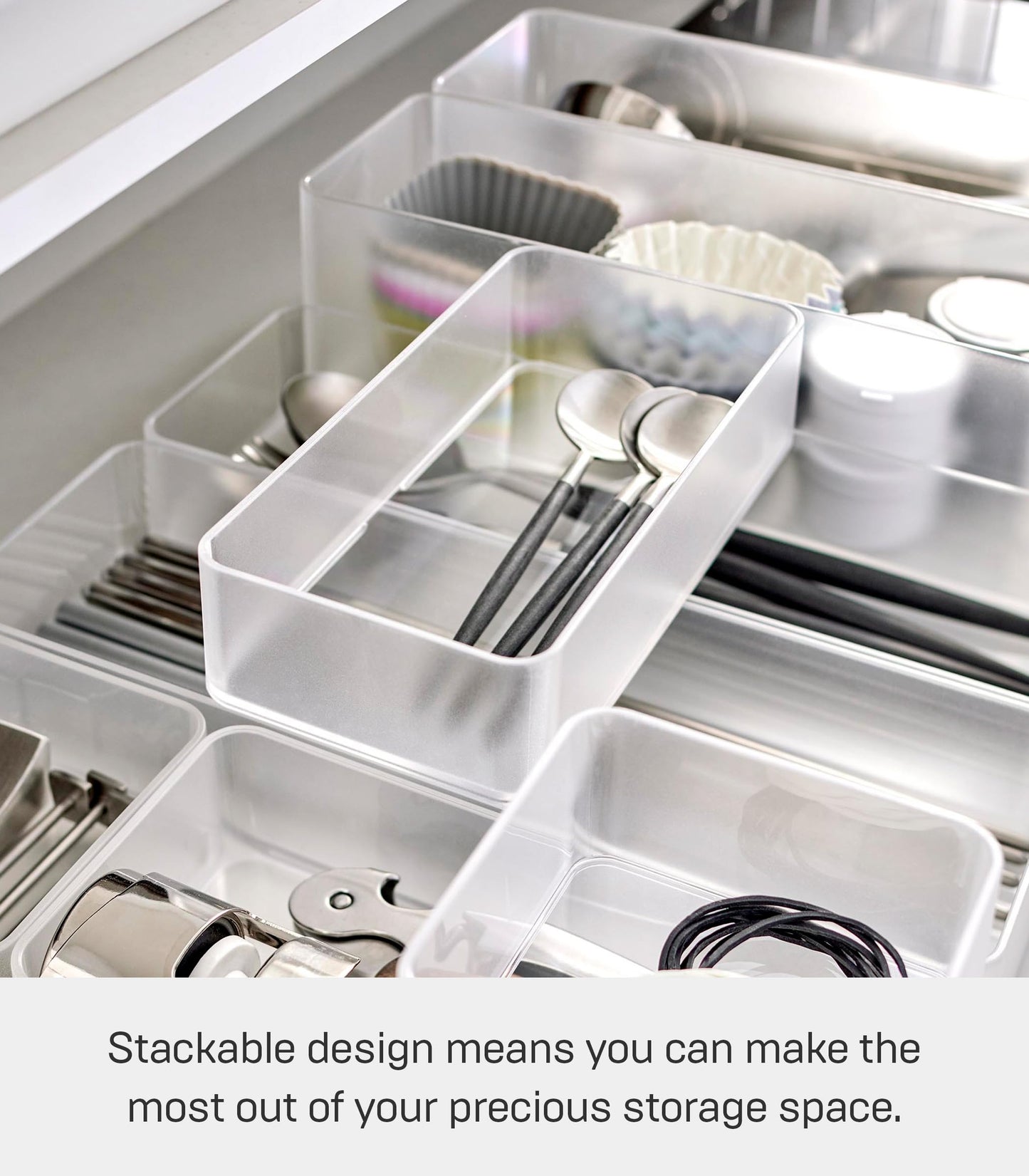 YAMAZAKI 3642 TOWER Stackable Organizer M x2 Set, white, PS Resin, Minimalist, 8 x 16 x 3.7 cm