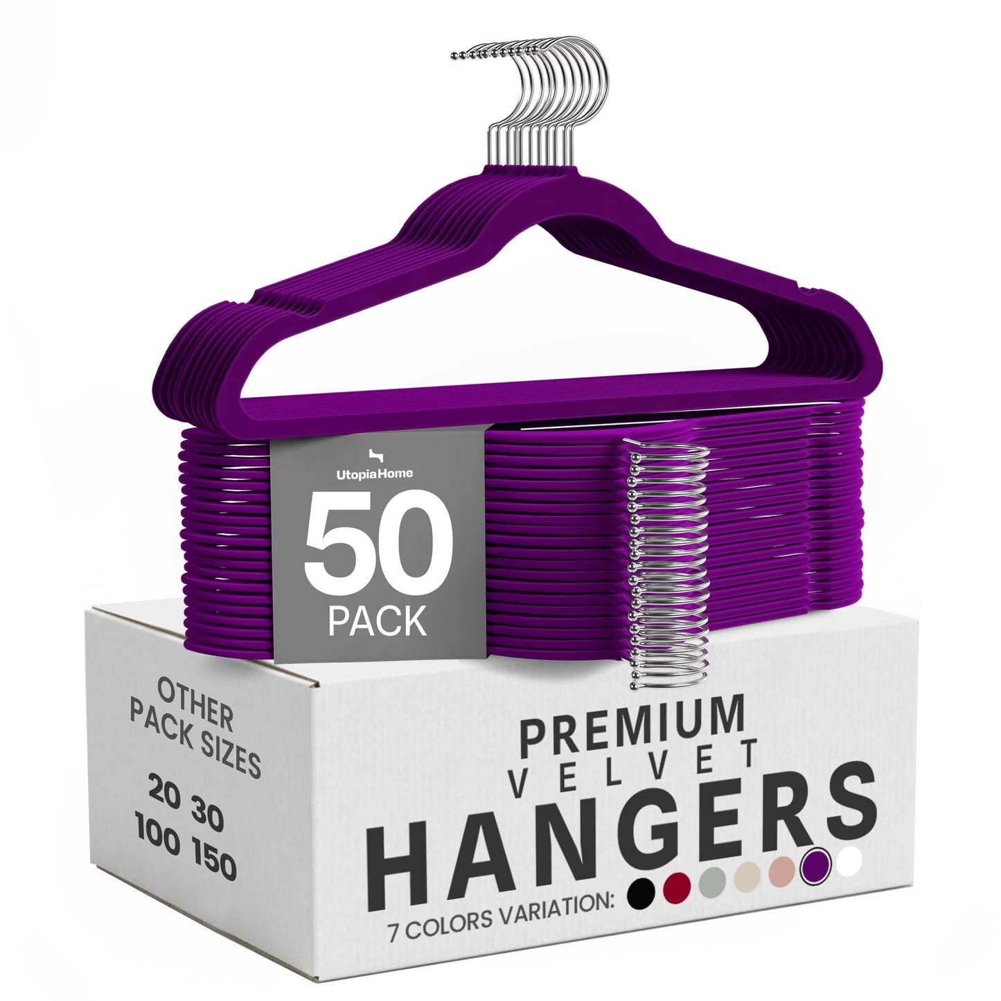 Utopia Home Velvet Hangers - 50 Pack Non-Slip Suit & Coat Hangers with 360° Rotatable Hook - Purple & Heavy Duty