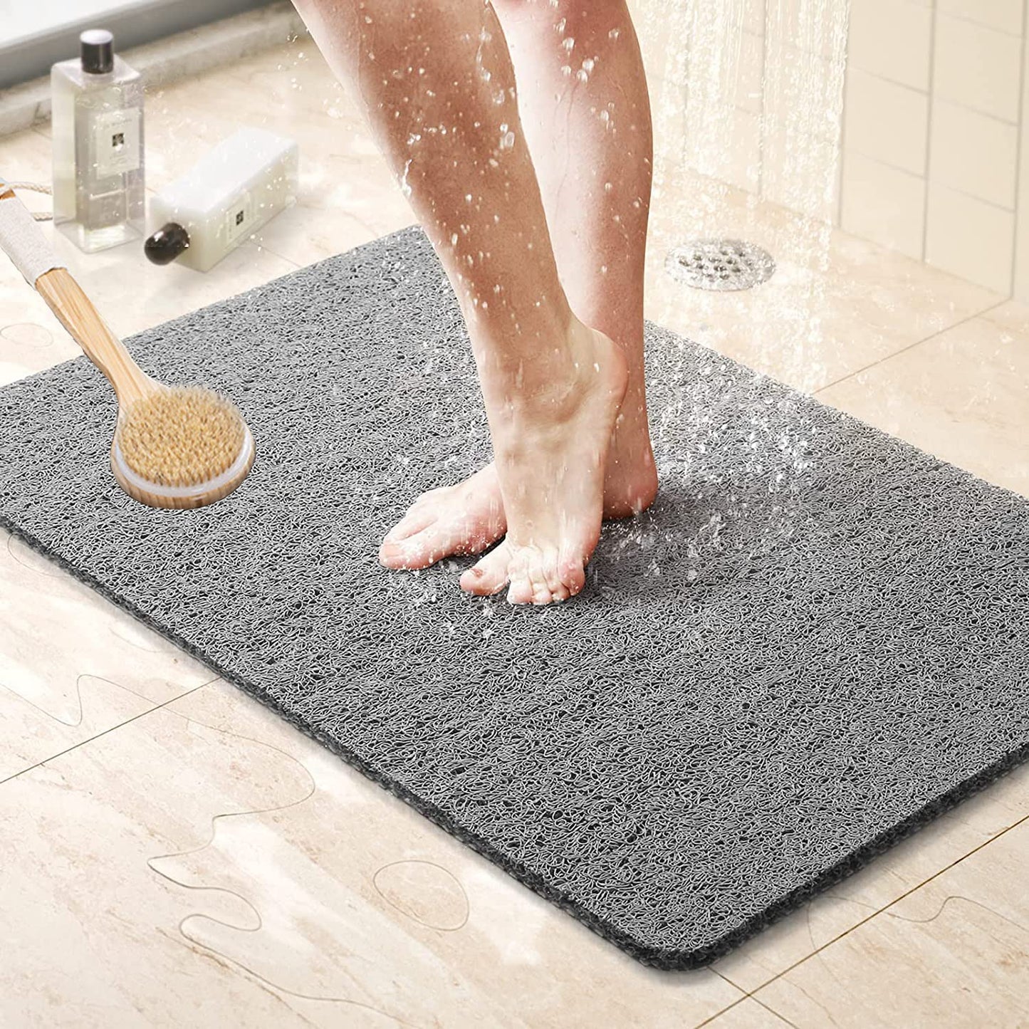 Loofah Shower Mat, Bath Mat Non Slip, Anti Mould Shower Mats for Inside Shower, 60 x 40 cm Shower Mats with Drain