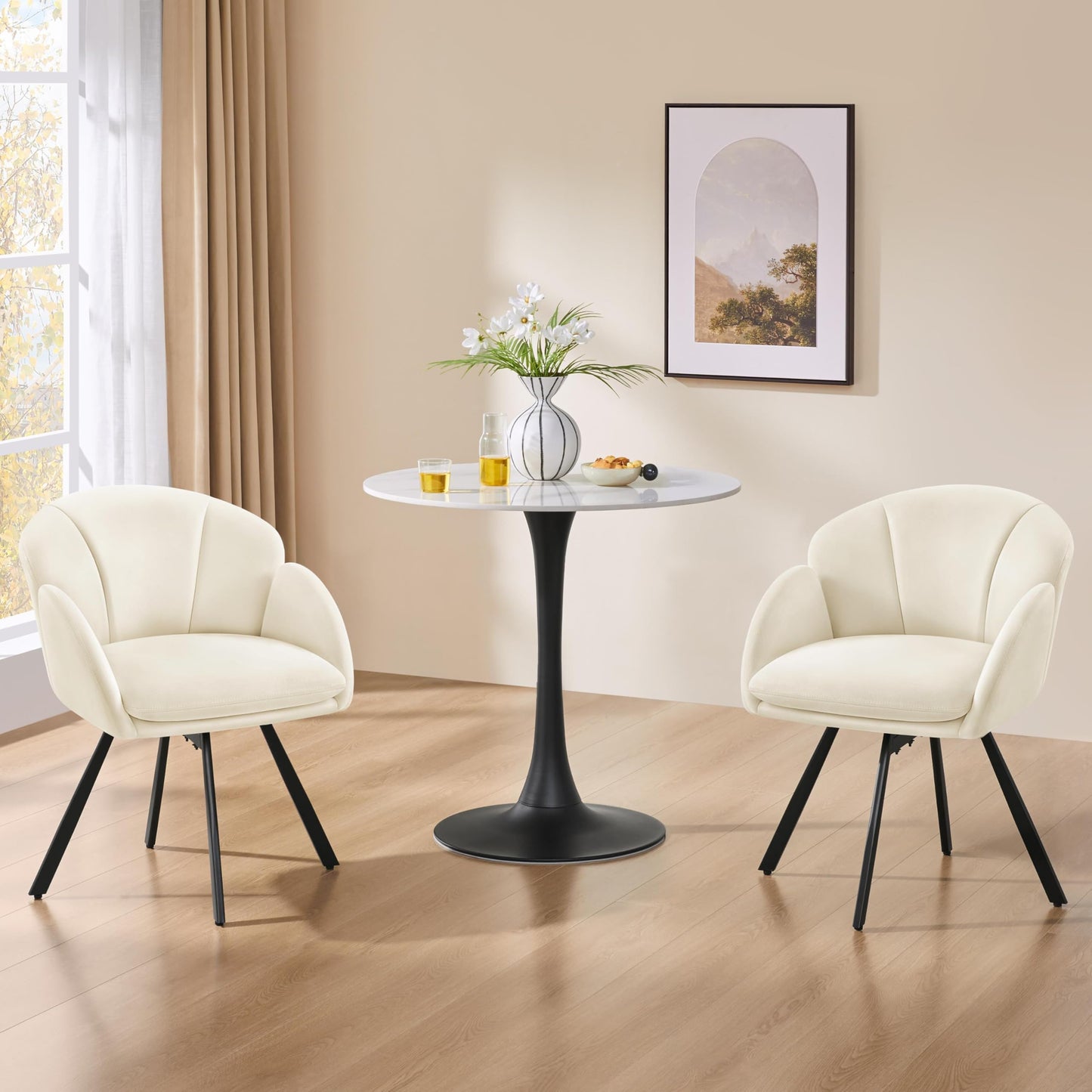 Yaheetech Swivel Tub Chair, Flower Shape Velvet Armchair, Beige