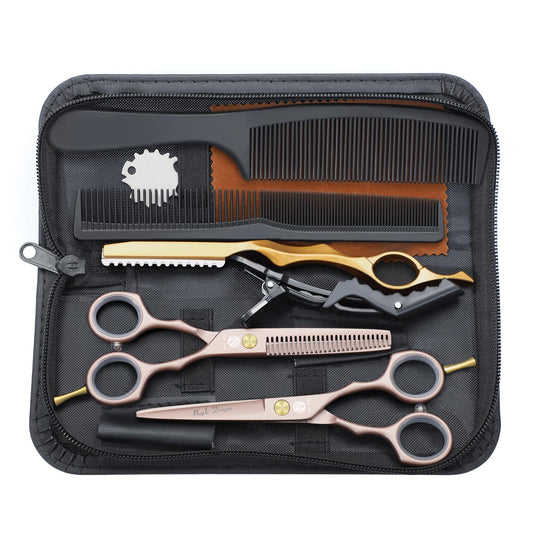 Purple Dragon Rose Gold Hairdressing Scissors Set 5.5 Inch Hair Cutting & Thinning Scissors Kit for Men Women Kids Home Salon Barber