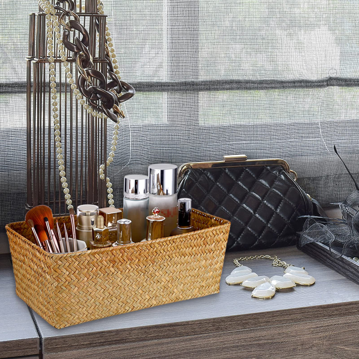 SUMTree Set of 2 Natural Seagrass Nesting Baskets Caramel, Large
