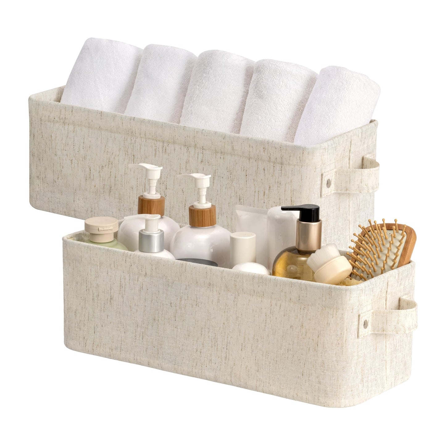 StorageWorks Narrow Storage Baskets, Fabric Storage Boxes, Wardrobe Storage Boxes with Handles, Bathroom Storage Baskets for Shelves