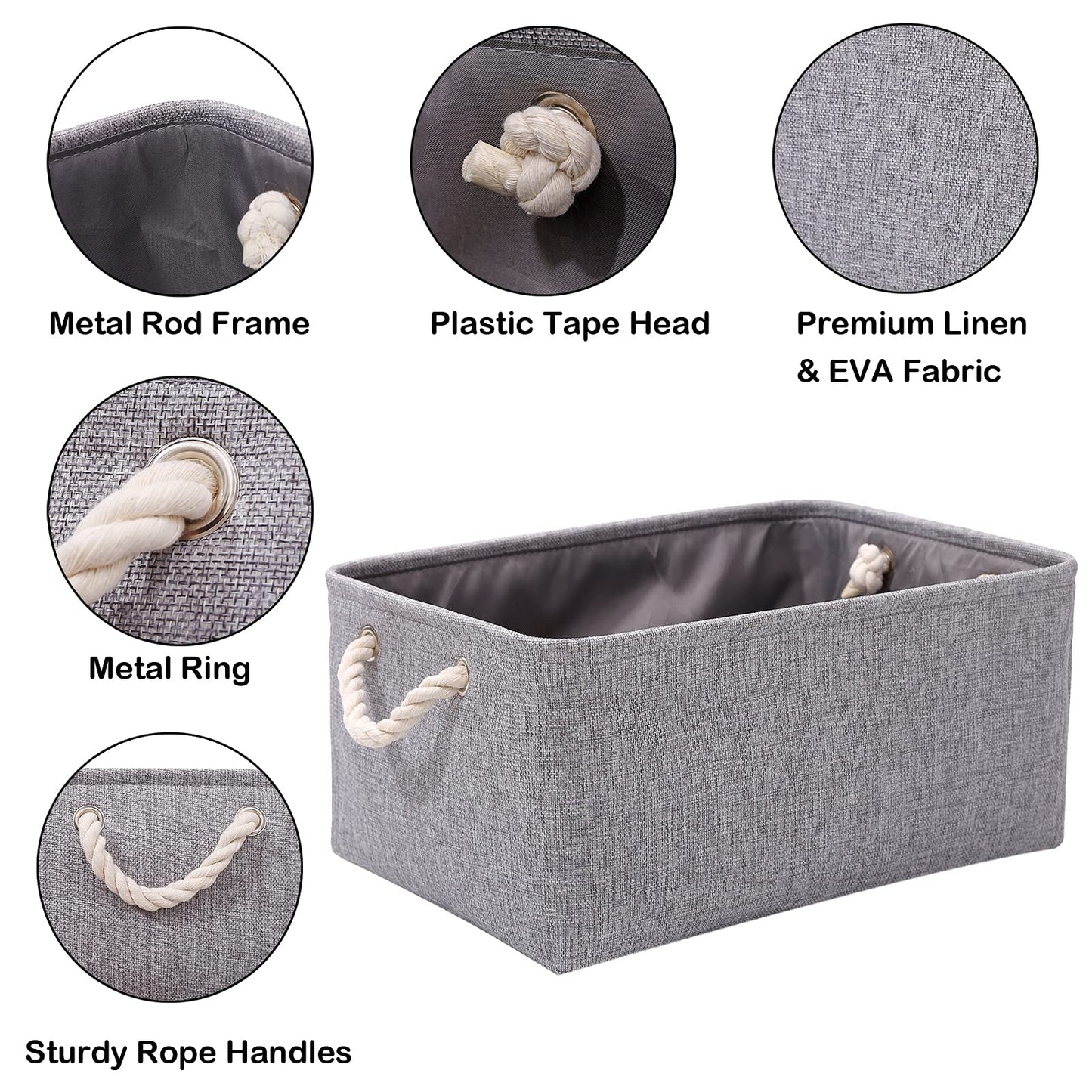 PWVMWM Fabric Grey Storage Boxes with Handles, Small Canvas Storage Basket for Cupboards, Shelves, Toys, Clothes, Office (grey, small)
