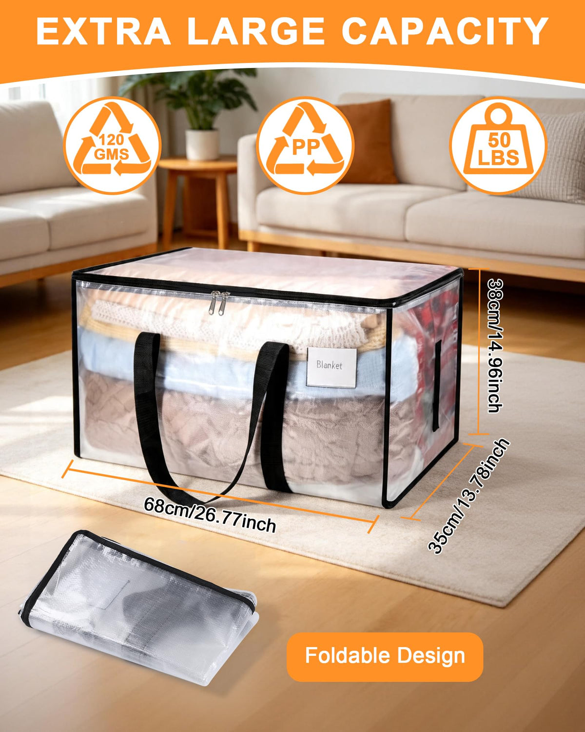 Acual 4 PCS 90L Clear Clothes Storage Bags, Heavy Duty Moving Bags