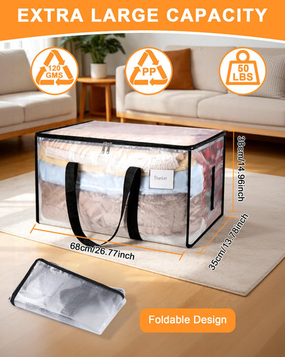 Acual 4 PCS 90L Clear Clothes Storage Bags, Heavy Duty Moving Bags