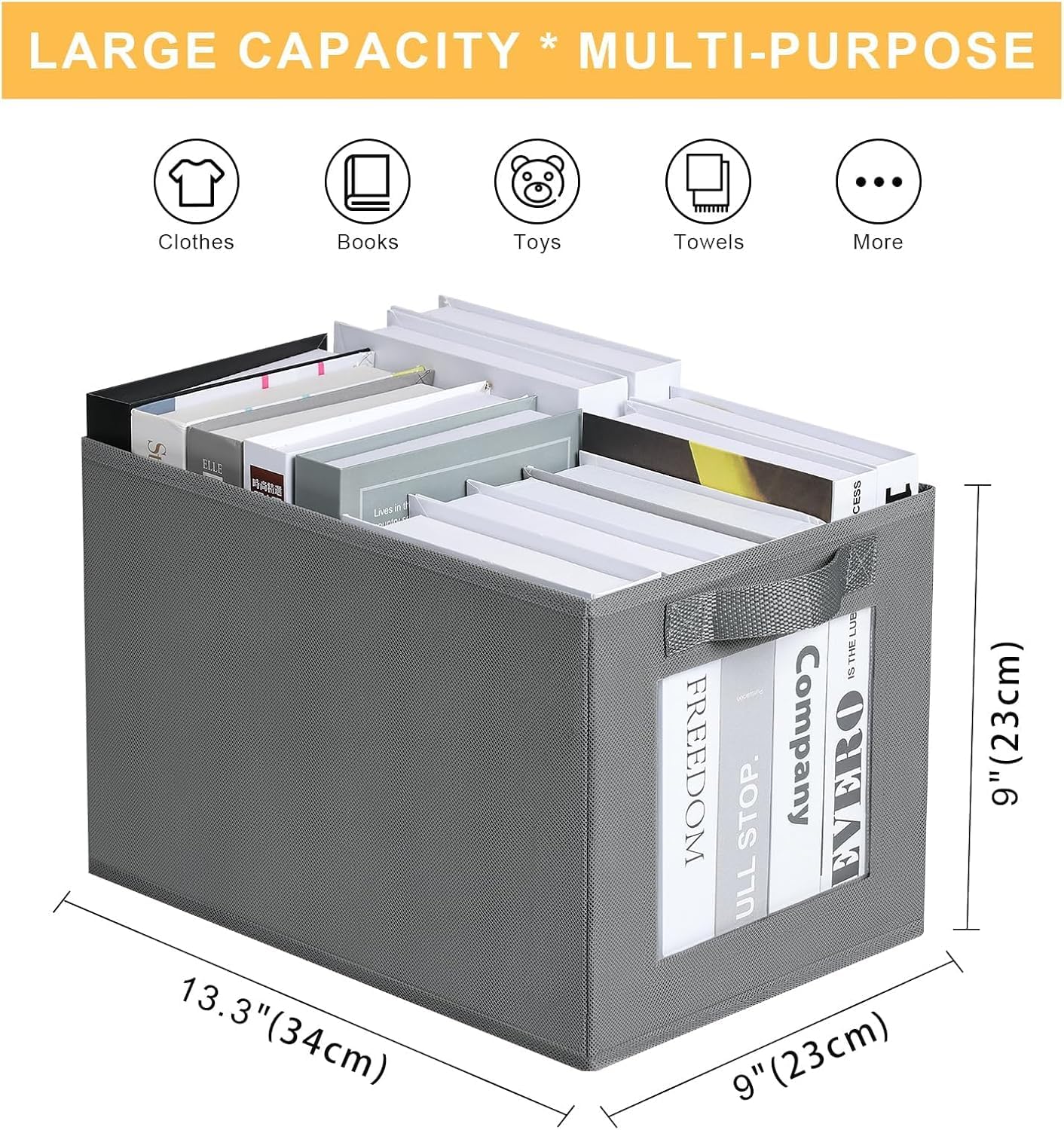 Foldable Wardrobe Storage Boxes, 3 Pack Fabric Shelf Clothes Organiser Grey