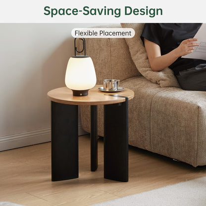 YESWOOD Solid Wood Side Table with 2-Tone Finish, Zen Style End Table for Living Room & Balcony, Nature Wooden Bedside Table for Bedroom