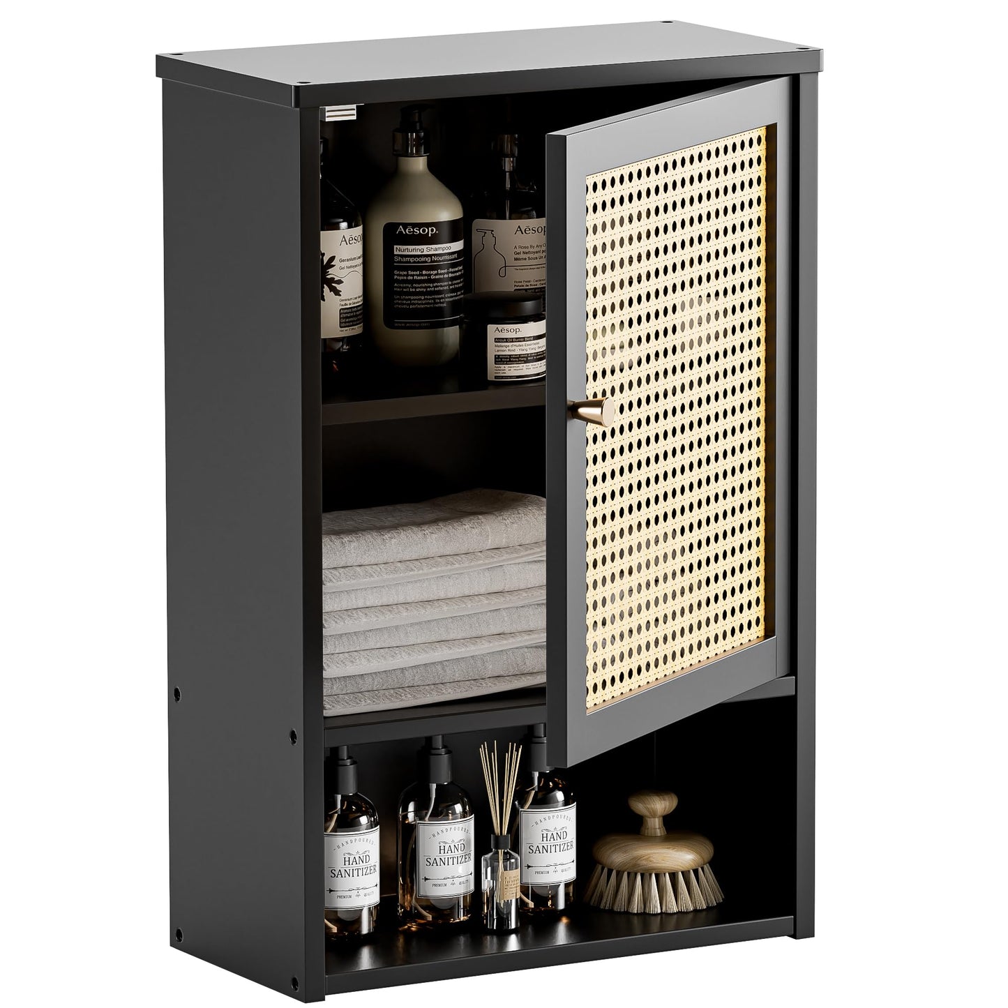 HITNET Wall Cabinet, Bamboo Medicine Cabinet with Single Rattan Door and Adjustable Shelf