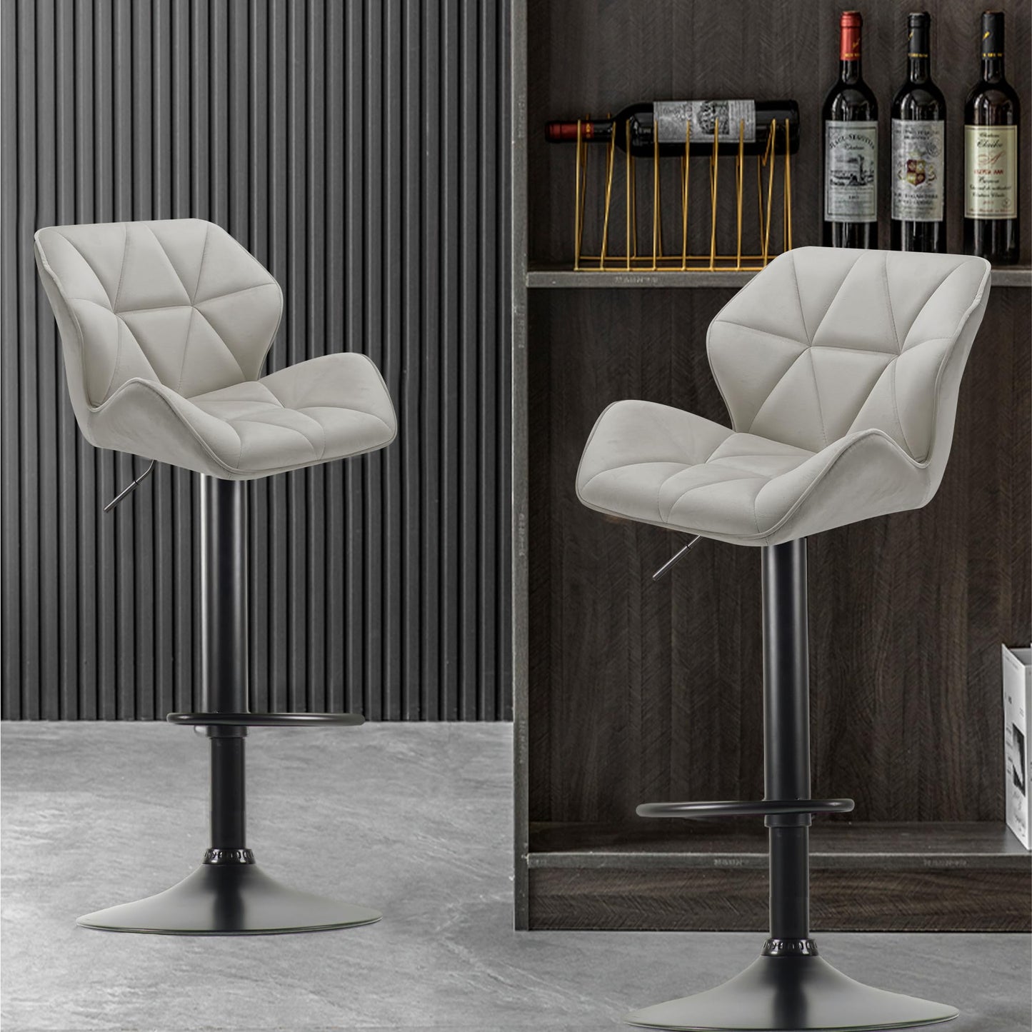 WangPangzi Set of 2 Velvet Bar Stools, Adjustable High Barstool with Footrest, Counter Chairs for Kitchen Islands/Home Bar