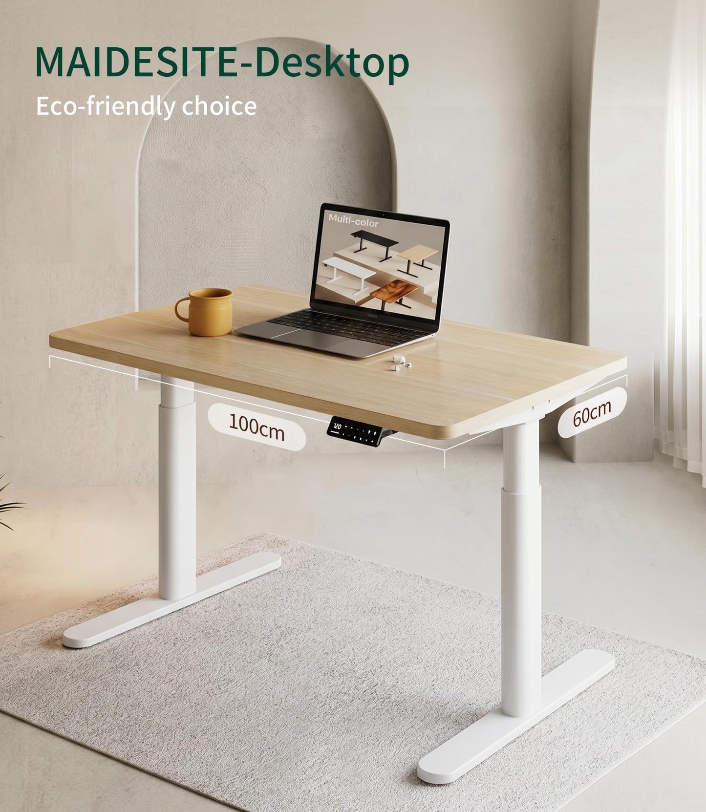 MAIDeSITe Table Top,Desktop for Height Adjustable Electric Standing Desk,Oak,100 * 60 * 2.5 cm