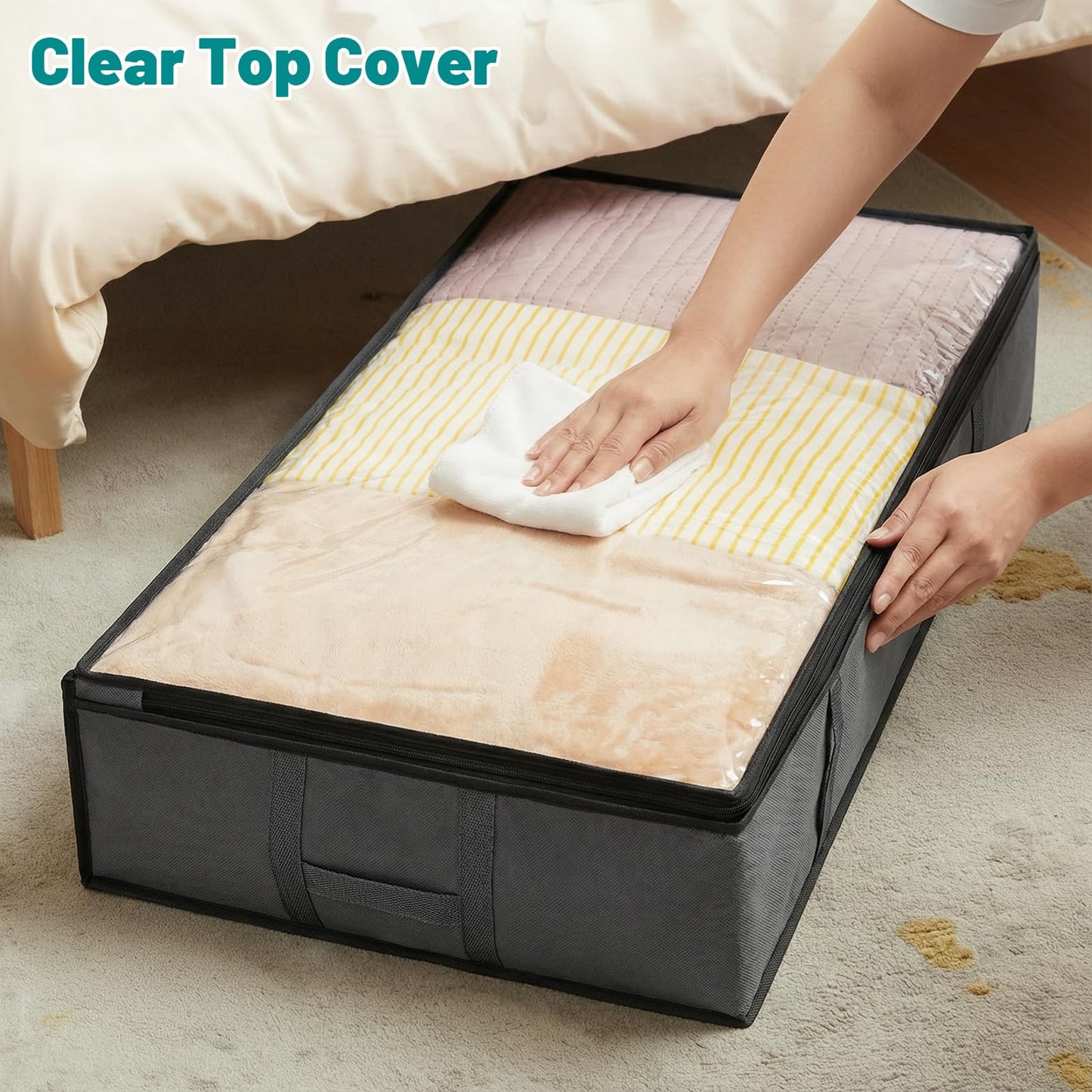 Dntorx 6 Pack 90L Underbed Storage Bags With Lids, Foldable, Grey