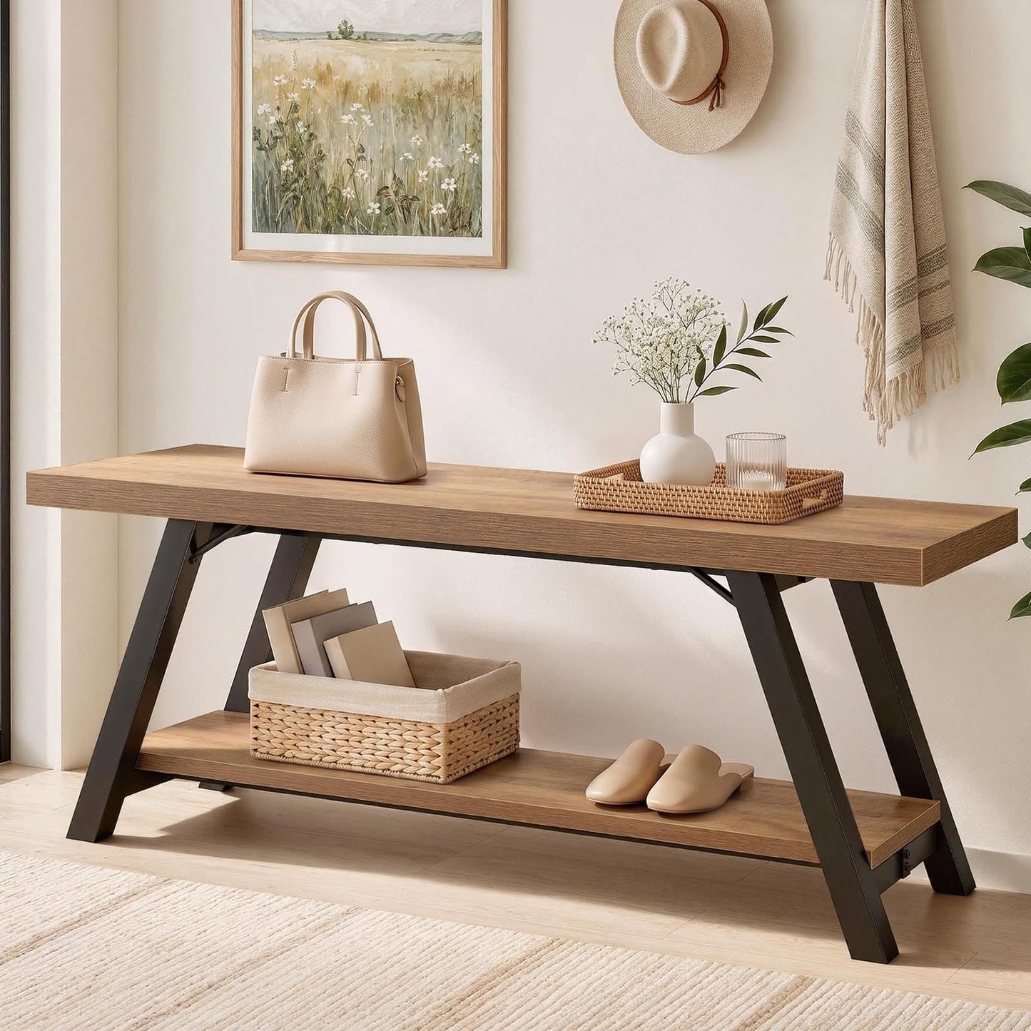 LVB Shoe Storage Bench Entryway Benches for Hallway 120cm Rustic Oak