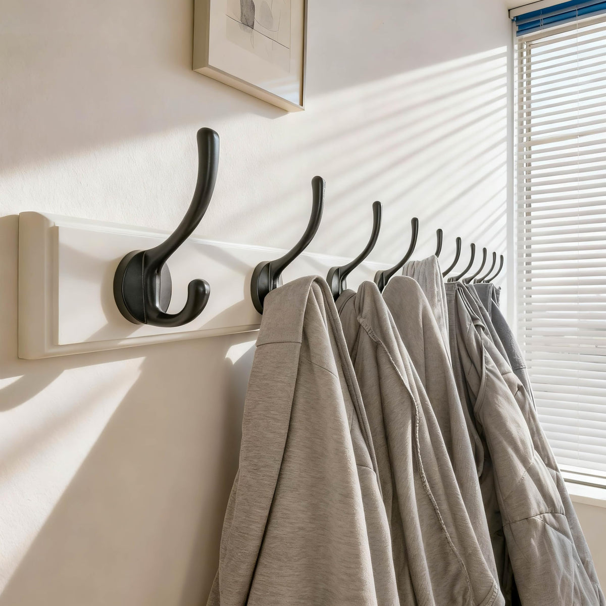 WEBI Coat Rack Wall Mounted,10 Hooks,97cm Long Wall Coat Hanger,Coat Hooks Wall Mounted for Hanging Coats,Clothes,Jacket,Black on White