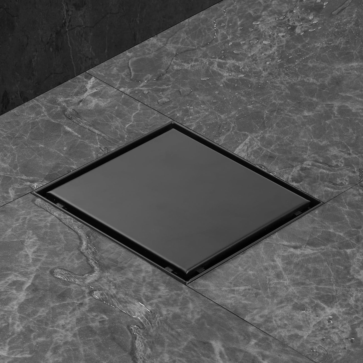 iYueMps Square Shower Drain 20 x 20cm Stainless Steel, 360° Siphon,Black