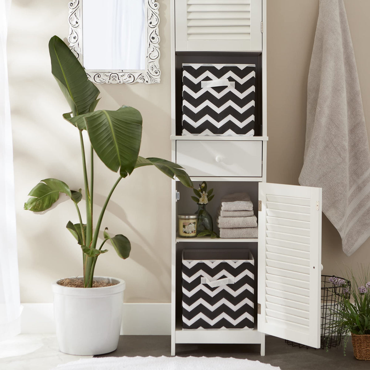 DII Non Woven Polyester Storage Bin, Chevron, Black, Small Set of 2