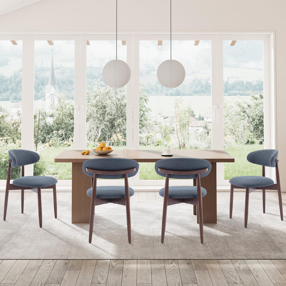 COLAMY Modern Dining Chairs Set with Wooden Legs – Upholstered Fabric Dining Room Chairs with Curved Backrest, Soft Cushion Seat