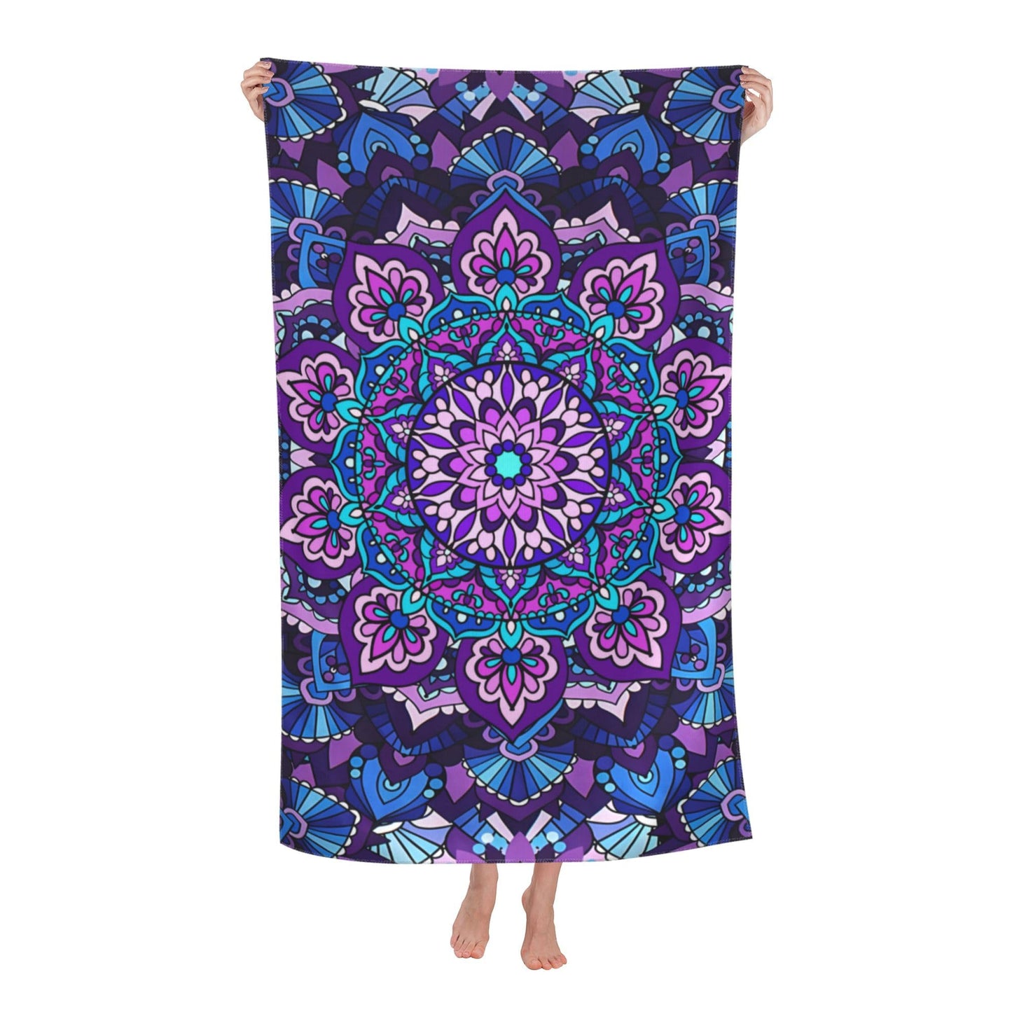 Gelasgo Purple Flowers Microfibre Beach Towel - 52"x32" Large Lightweight Soft Quick-Dry Towel for Adults, Ultra Absorbent & Dual-Sided Sand Free -