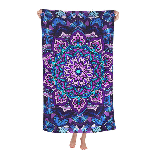 Gelasgo Purple Flowers Microfibre Beach Towel - 52"x32" Large Lightweight Soft Quick-Dry Towel for Adults, Ultra Absorbent & Dual-Sided Sand Free -