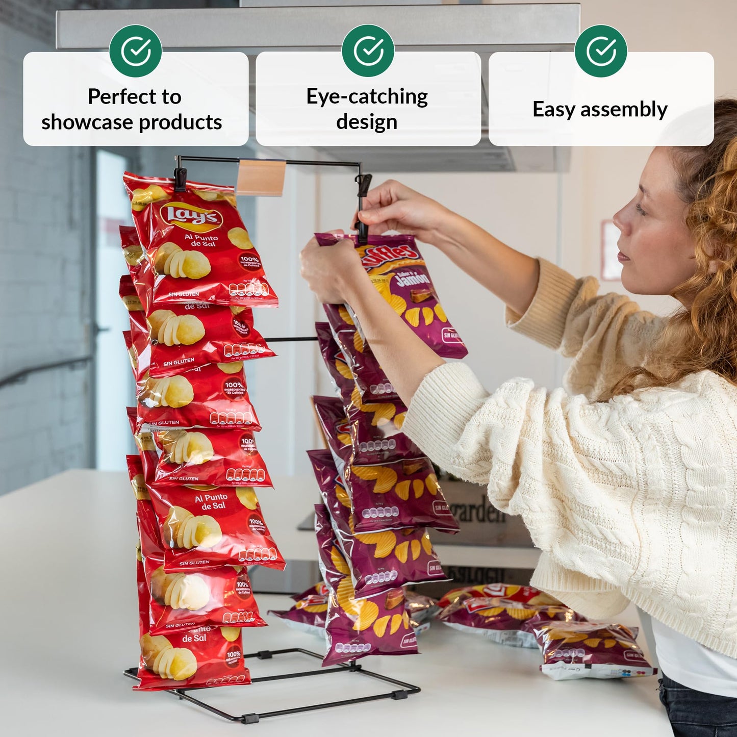 ODOXIA Chip Rack Display Stand | Candy Display for Countertop | Snack Holder for Chips and Snacks | Organize Your Space